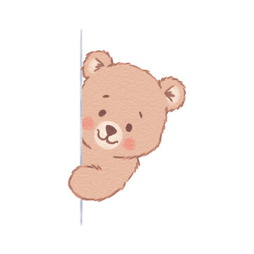 cute teddy bear peeking out with a friendly expression