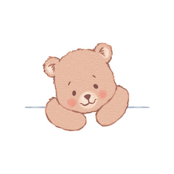 cute cartoon bear peeking over a ledge with a friendly expression