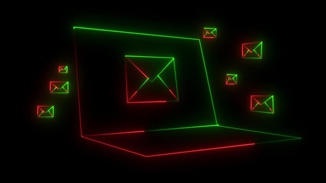neon message icon animation with black background. glowing neon message icon concept .Massaging or email is an ever changing part of people's daily lives.    message is impotent for is life.