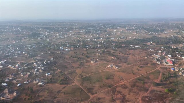 Aerial view flying over Mwanza in Tanzania