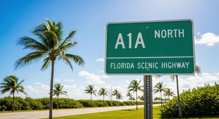 Fototapeta premium Florida Scenic Highway A1A North Palm Tree Lined Coastal Road