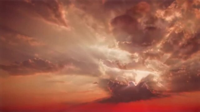 Majestic golden sunset with dramatic sun rays breaking through dark clouds