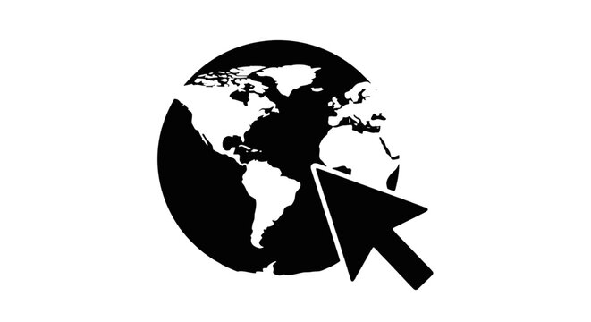 Vector illustration of globe icon with computer mouse cursor on a transparent background
