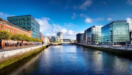 Fototapeta premium modern buildings and offices on liffey river in dublin