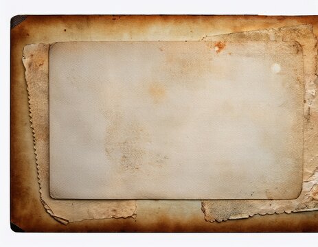 backgrounvintage style photo frame card used paper sheet with stains isolated on white background