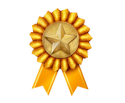 Golden rosette award star ribbon proudly symbolizes achievement, excellence, and victory, representing top recognition for outstanding performance.