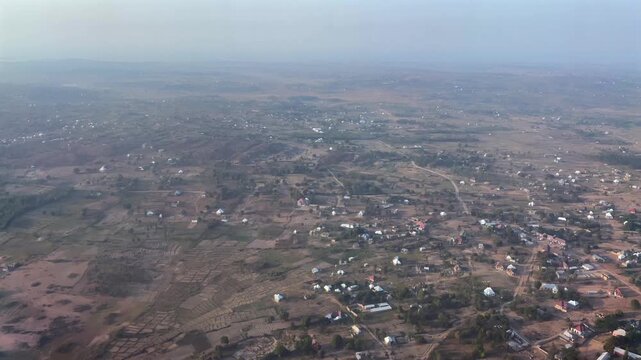 Aerial view flying over Mwanza in Tanzania