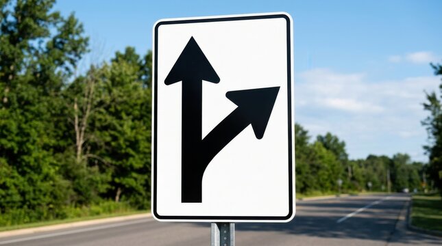 Fork In The Road Traffic Sign Showing Two Diverging Paths Decision Making Way