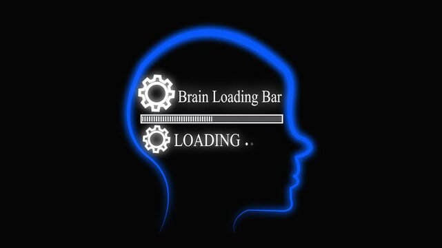 Artificial intelligence machine brin loading  Ber concept: human head silhouette with progress loading bar and gear 4k .