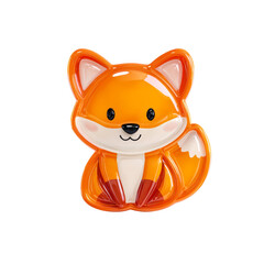 Naklejka premium Adorable glossy orange fox character sitting with a friendly smile, rendered in a charming cartoon style, perfect for playful designs and kids' themes.