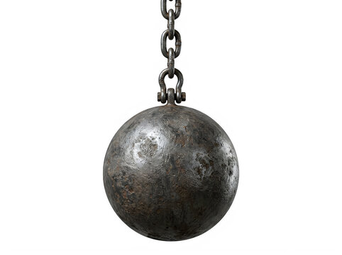 Wrecking ball hanging from a chain isolated on transparent background