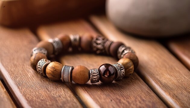 handmade wooden bead bracelet with metal accents natural earthy tones artisan jewelry boho accessory