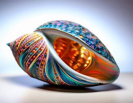 oval seashell sculpted with vibrant patterned interior
