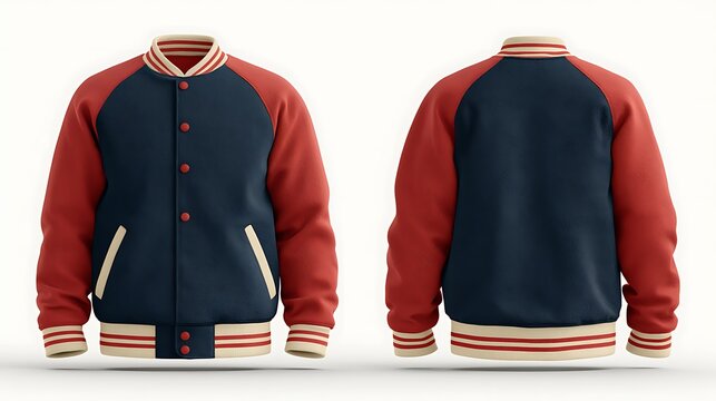 Varsity jacket template isolated on white background. Perfect for clothing brand apparel design mockups.