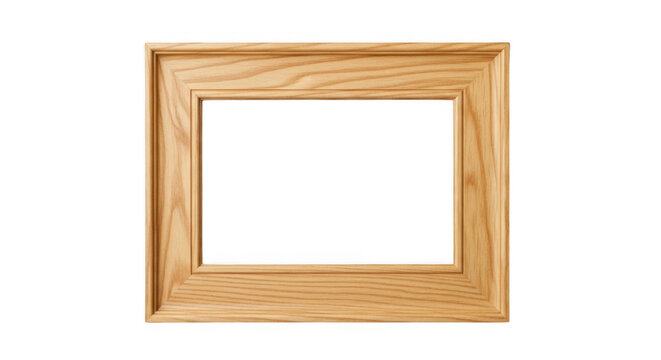 Natural wooden picture frame with clean interior space for custom content during studio lighting isolated on transparent background