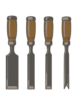 Vintage Wooden Chisel Set Isolated on Transparent Background, Traditional Carpentry and Woodworking Hand Tools for Carving, Construction and Craftsmanship