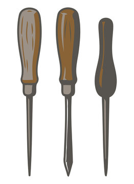Vintage Screwdriver Set Isolated on Transparent Background, Hand Tools for Repair, Construction and Workshop