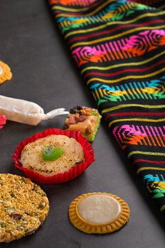 Assorted traditional Mexican sweets cocada and artisanal candy slice with dried fruits