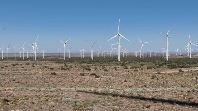 Wind Turbines Spinning in Mojave Desert Dolly R California