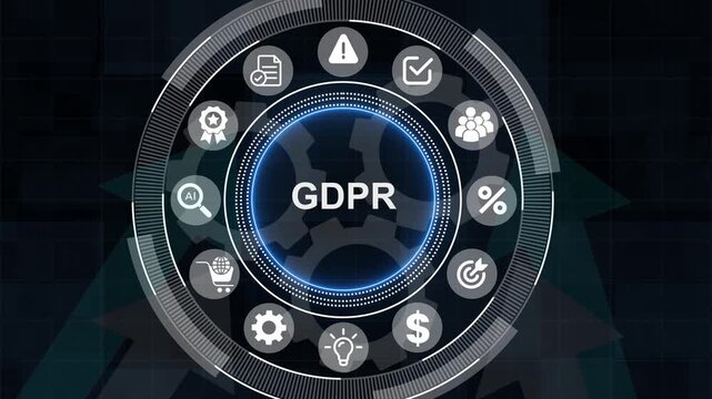 Presses button GDPR general data protection regulation on phone and virtual web electronic user interface. 3d Motion