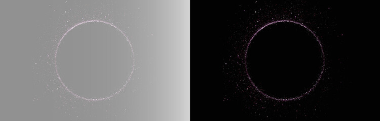 Abstract subtle pink dust ring on black background, minimal particle circle overlay. Minimalist dark magenta powder circle backdrop, elegant product display frame templat PNG © Aura Canvas