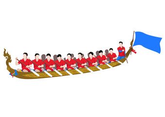 Traditional Thai Longboat Race Team Rowers and Thai Dancer Vector © Shah