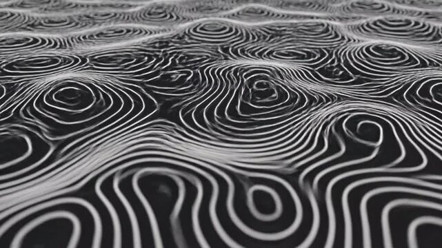 Abstract black and white topographic wavy lines pattern background