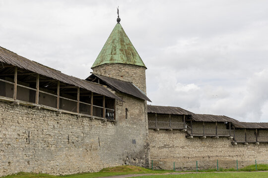 Russia. Pskov. View of the architecture of the Pskov Kremlin.