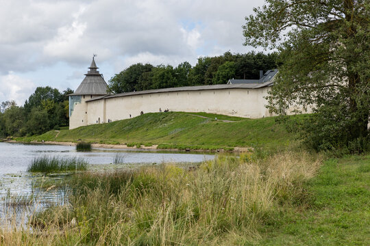 Russia. Pskov. View of the architecture of the Pskov Kremlin.