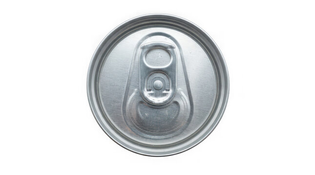 Top view of a silver soda can lid with pull tab