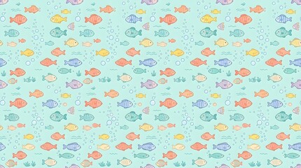 Cute seamless underwater fish pattern with colorful aquatic creatures and bubbles for children's fabric wallpaper stationery and decor