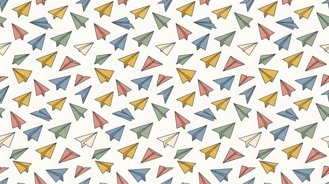 Seamless paper airplane pattern with colorful folded shapes for playful backgrounds fabric wallpaper stationery packaging and children's design
