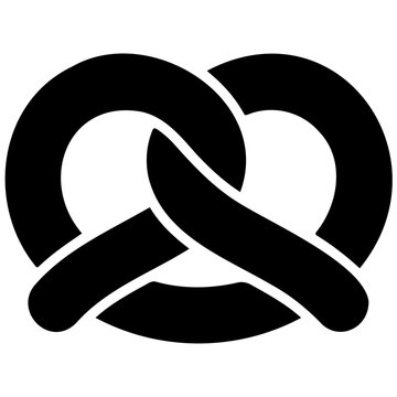 Traditional pretzel shape icon in black color for bakery menu and food service branding.