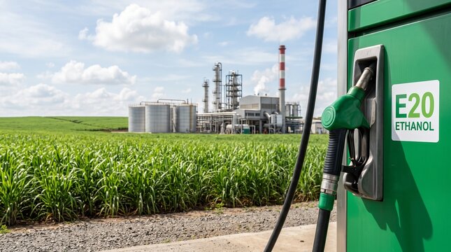 Green ethanol fuel pump at renewable energy plant for eco-friendly transportation