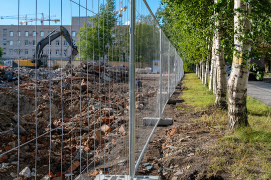 Temporary Construction Fence at Urban Demolition Site