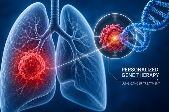 Illustration of lung cancer treatment and personalized gene therapy for the concept of medical science and healthcare.