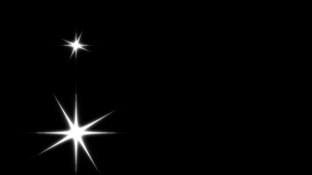Sparkling star twinkle glitter white cartoon doodle animation, star sparkle vector doodles, glowing light effect, retro shine movement, twinkle animation on black background.4k loop animation