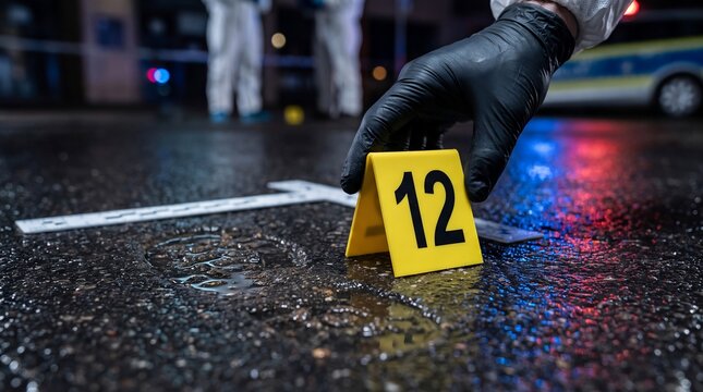 Forensic investigator documenting evidence at a traffic accident crime scene