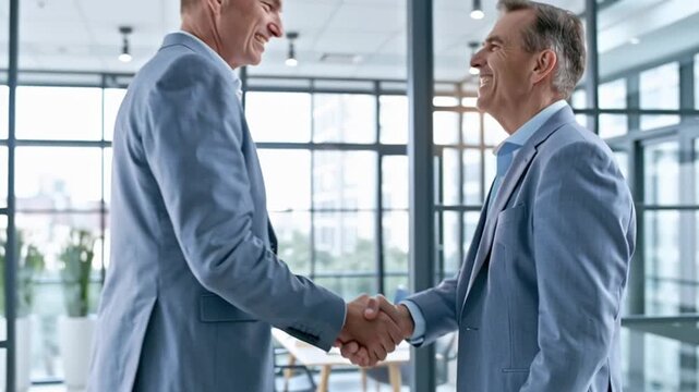 Business Handshake Closes a Deal in Bright Office / 明るいオフィスの握手で商談が成立する