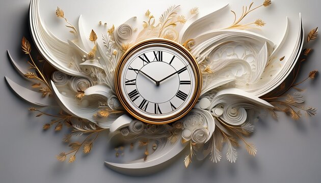 abstract clock deal over white wall realistic 3d