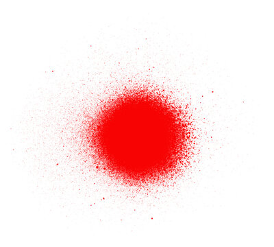 Abstract vibrant red spray paint splatter effect with fine particle dispersion creating a circular shape on a clean white backdrop a dynamic graphic resource for design transparent background