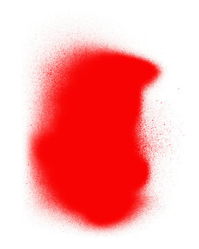 Vibrant red spray paint splatter texture with subtle granular particles creating an abstract energetic artistic design element isolated on transparent background transparent background
