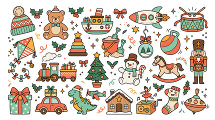 Fototapeta premium Set of Hand Drawn Christmas Toys and Holiday Decorations Illustration.