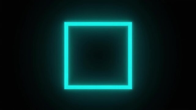 Glowing Cyan Square Neon Frame on a Dark Black Background image photo