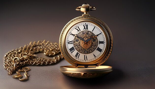 pocket watch with a chain and ornate case