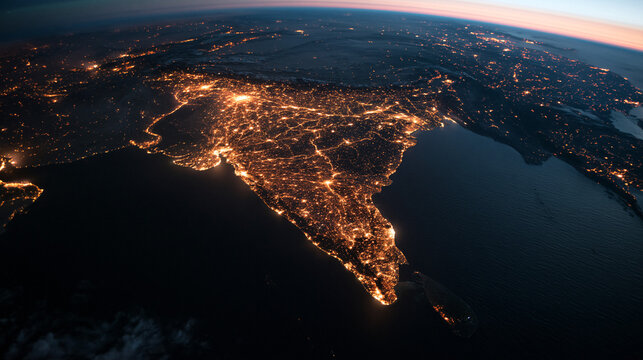 Satellite View of India at Night with City Lights