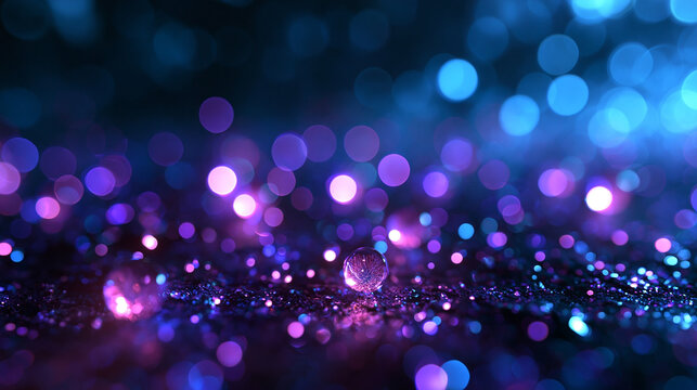 Abstract Purple and Blue Bokeh Lights with Sparkling Glitter Background