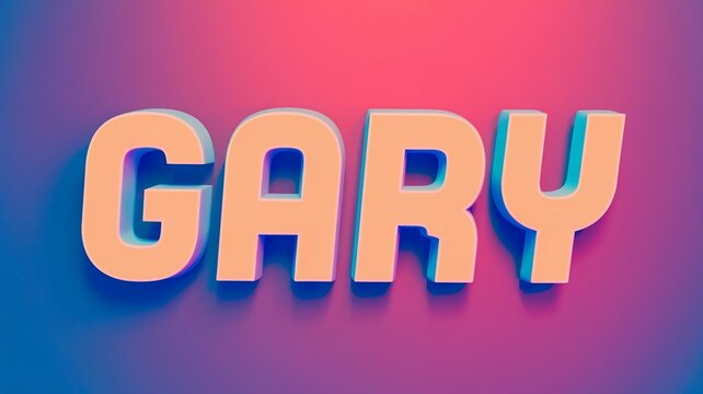 GARY is displayed in a vibrant, 3D, neon-like font, set against a gradient background of pink and blue hues, creating a retro, energetic aesthetic.