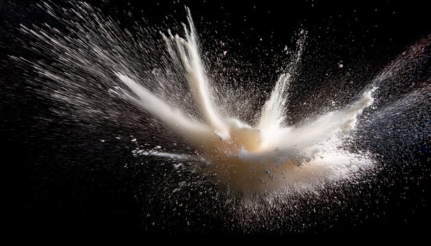 dynamic splash possibly of liquid exploding outwards from a central point the texture is granular with varying densities of white particles against suggesting motion and energy