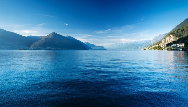vibrant serene calm blue sea or lake water surface background captured at the como lake in italy